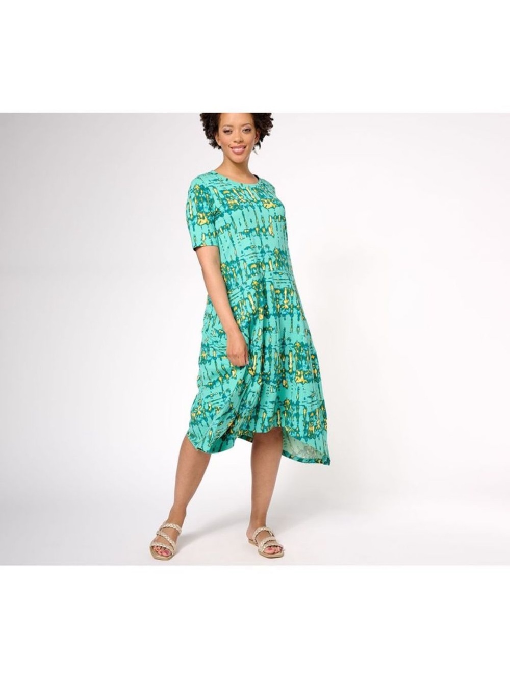 LOGO by Lori Goldstein Women's Dress Sz XL Printed Tie-Dye Green A605281